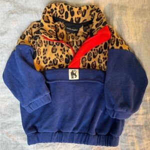 Mini Rodini Blue and Red Leopard Print half zip fleece, size 12-18 mo